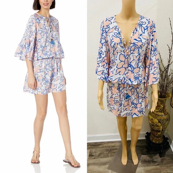 Maaji Blue and Pink Floral Swim Coverup - Picture 2 of 11